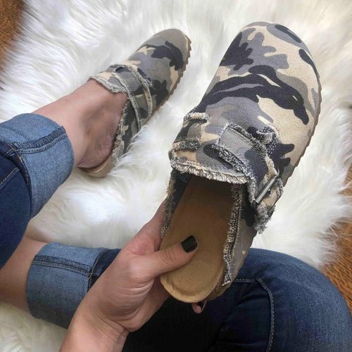 Flat Heel Round Toe Canvas Loafer Women's Vintage Clogs - ClickCrate Flat Heel Round Toe Canvas Loafer Women's Vintage Clogs