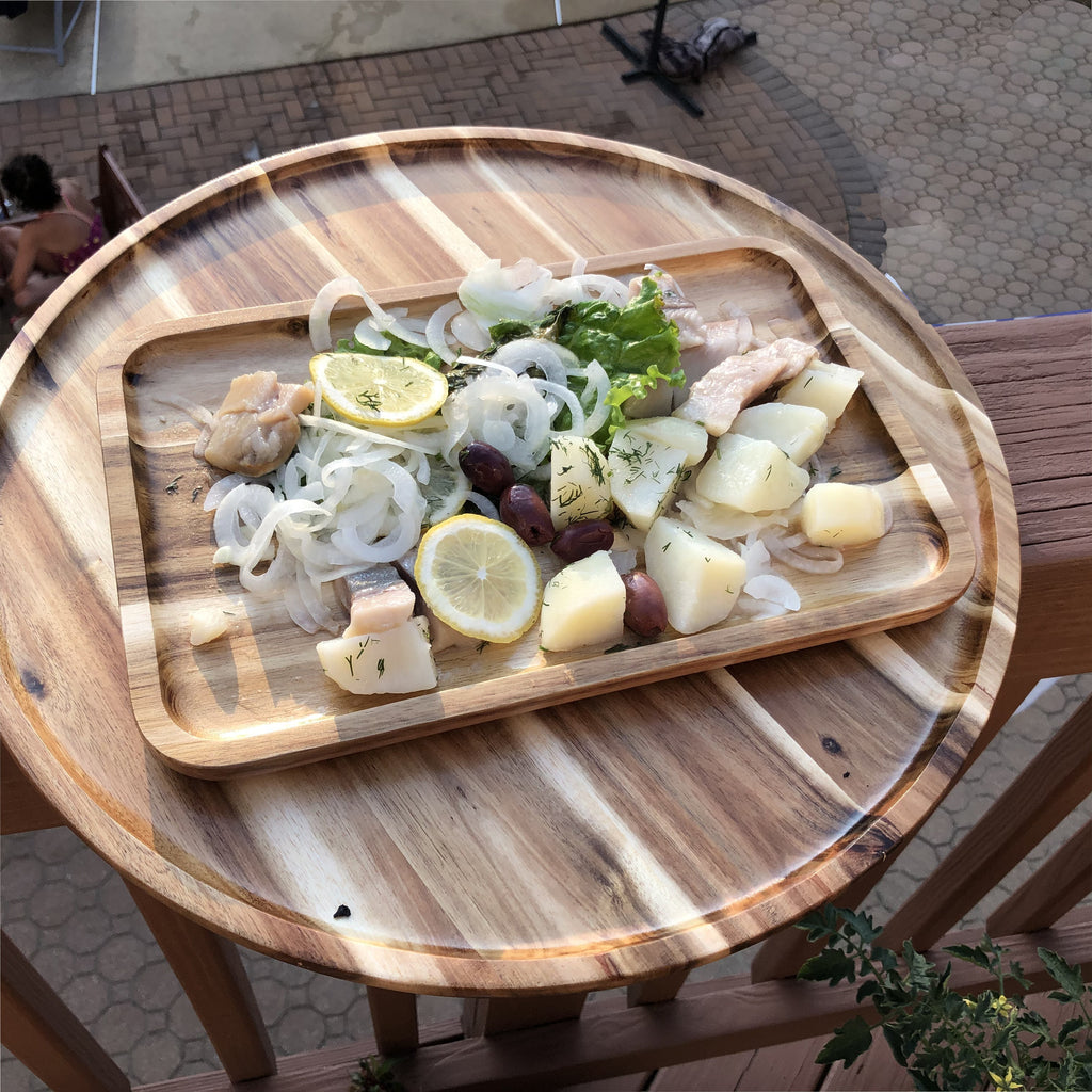 Zavis Green Acacia Wood Round Stackable Plate / Platter 14" | Dishwasher Safe - ClickCrate Zavis Green Acacia Wood Round Stackable Plate / Platter 14" | Dishwasher Safe
