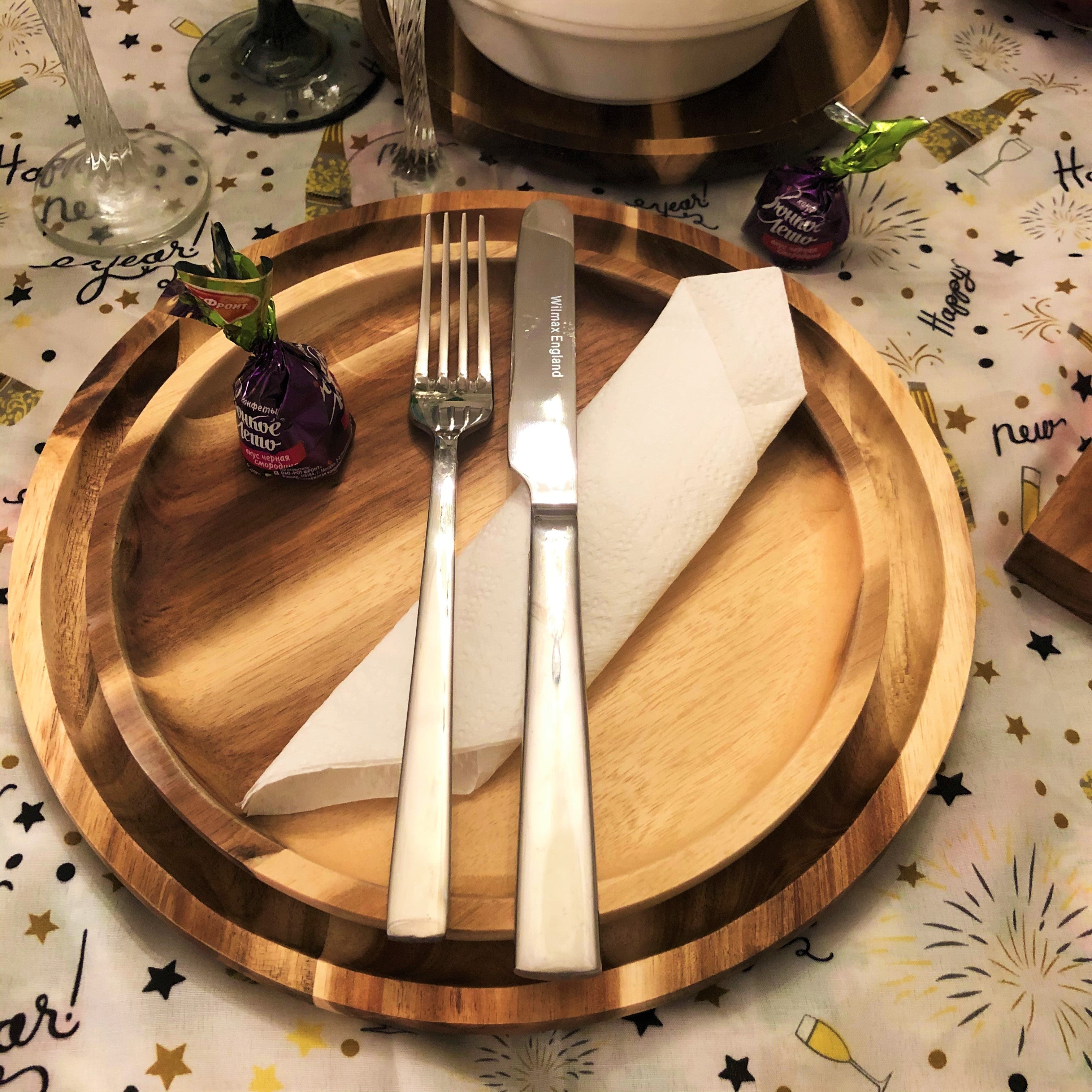 Zavis Green Acacia Wood Round Stackable Plate / Platter 14" | Dishwasher Safe - ClickCrate Zavis Green Acacia Wood Round Stackable Plate / Platter 14" | Dishwasher Safe